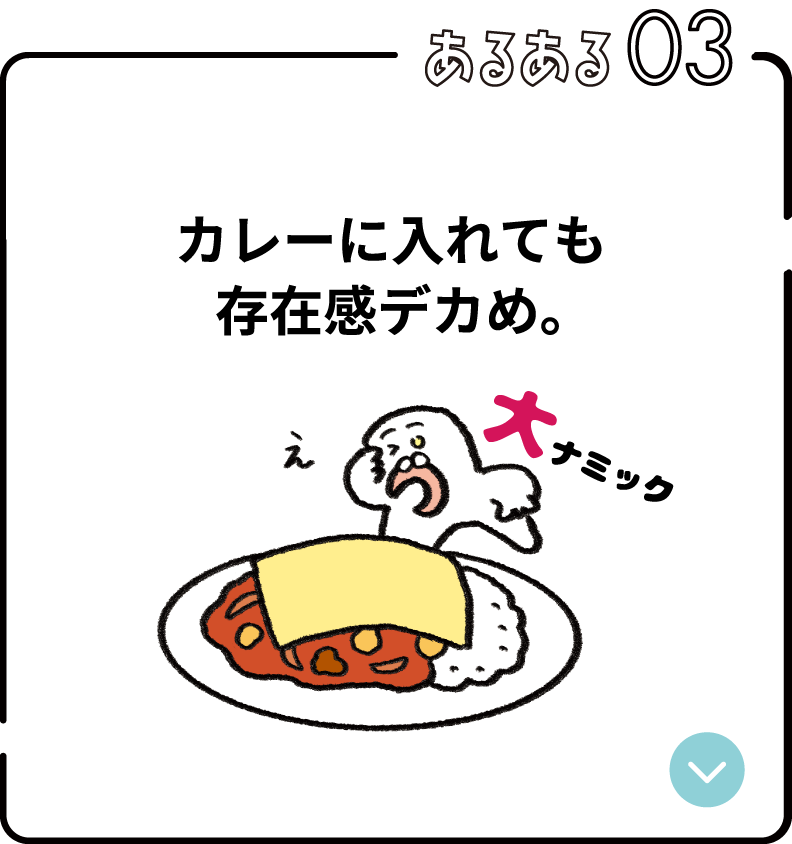 あるある03：カレーに入れても存在感デカめ。